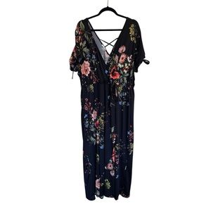 Maurice’s Black Floral Maxi Dress with Tie Sleeves